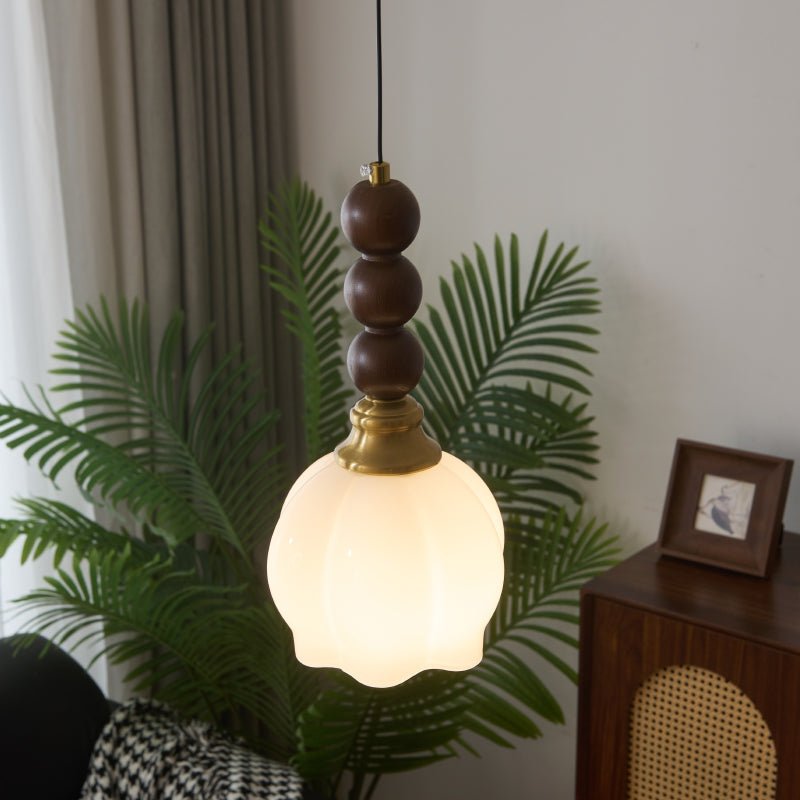 Vothaila Traditional Elegance Vintage Glass Wood Pendant Light