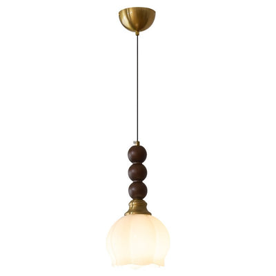 Vothaila Traditional Elegance Vintage Glass Wood Pendant Light