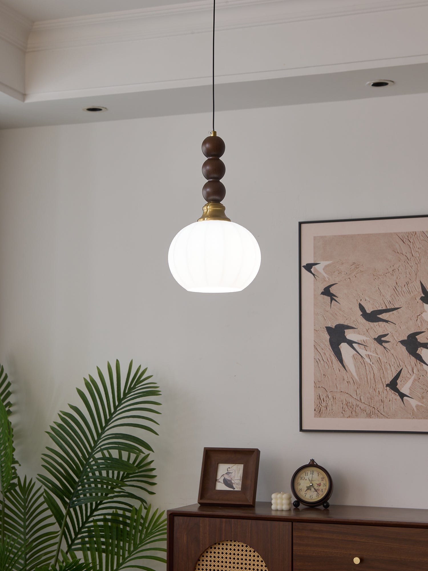 Vothaila Traditional Elegance Vintage Glass Wood Pendant Light