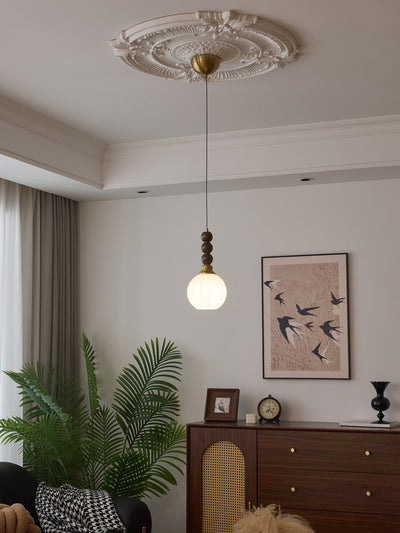 Vothaila Traditional Elegance Vintage Glass Wood Pendant Light