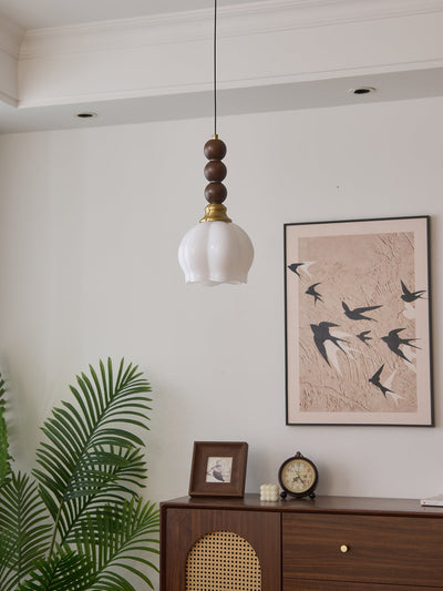 Vothaila Traditional Elegance Vintage Glass Wood Pendant Light
