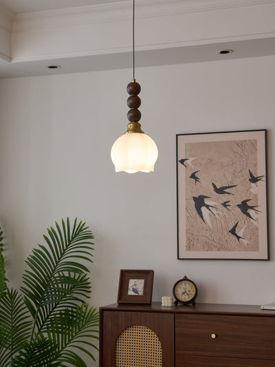 Vothaila Traditional Elegance Vintage Glass Wood Pendant Light