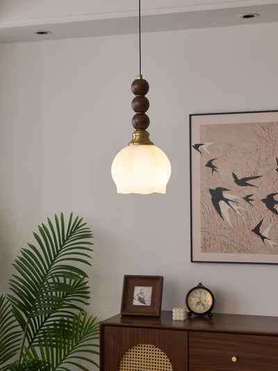 Vothaila Traditional Elegance Vintage Glass Wood Pendant Light