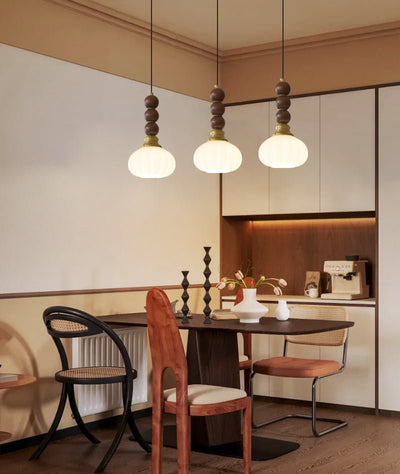 Vothaila Traditional Elegance Vintage Glass Wood Pendant Light