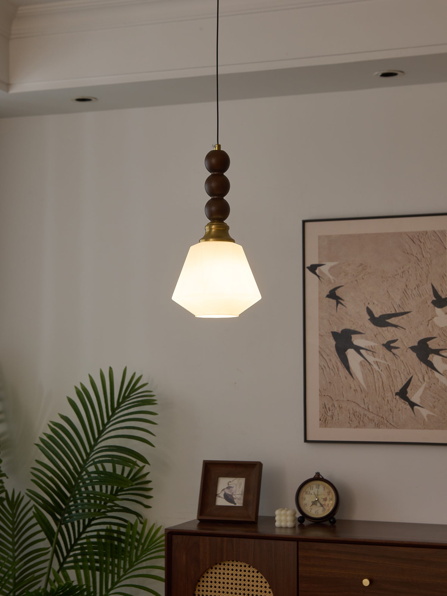Vothaila Traditional Elegance Vintage Glass Wood Pendant Light