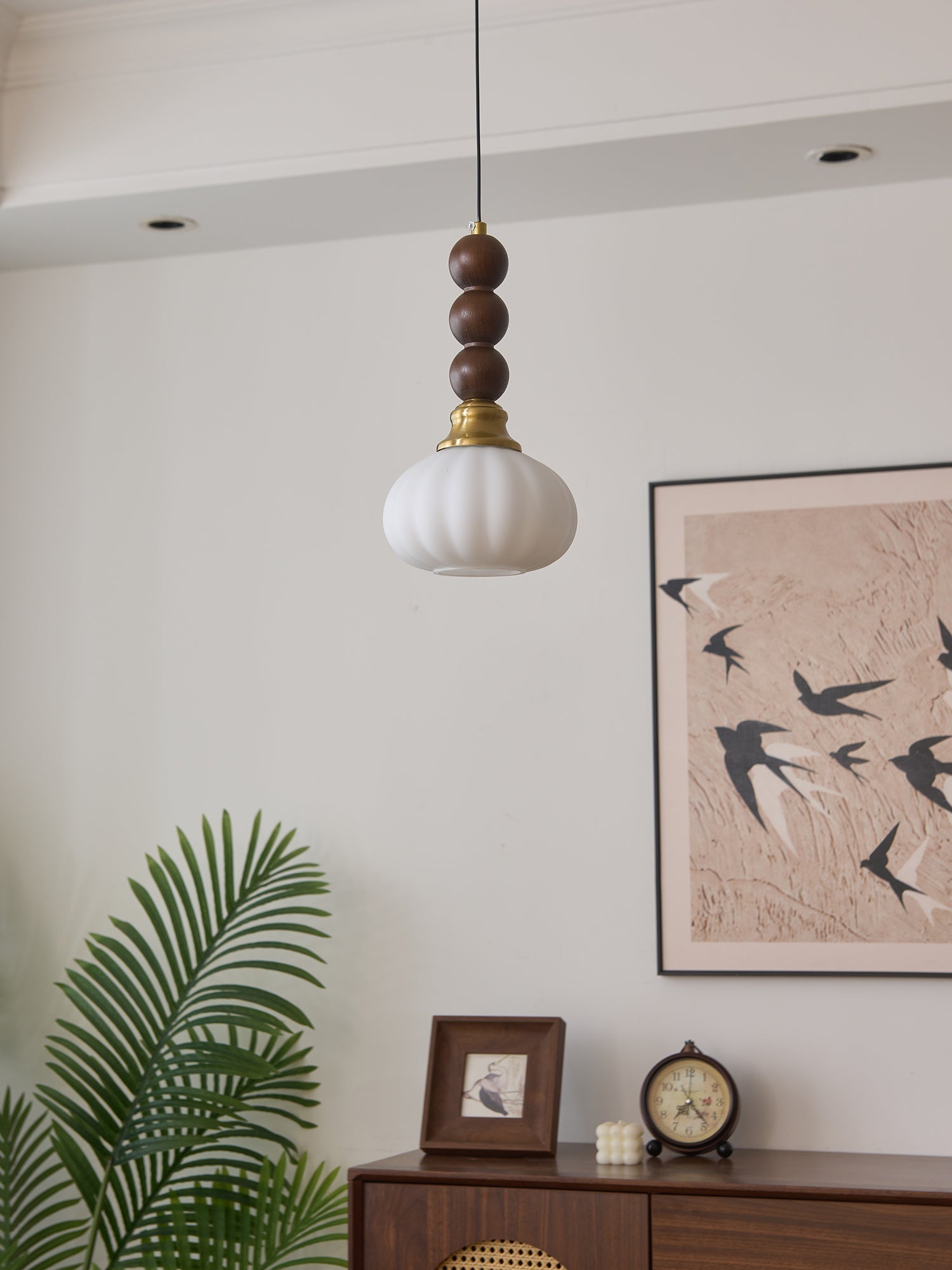 Vothaila Traditional Elegance Vintage Glass Wood Pendant Light