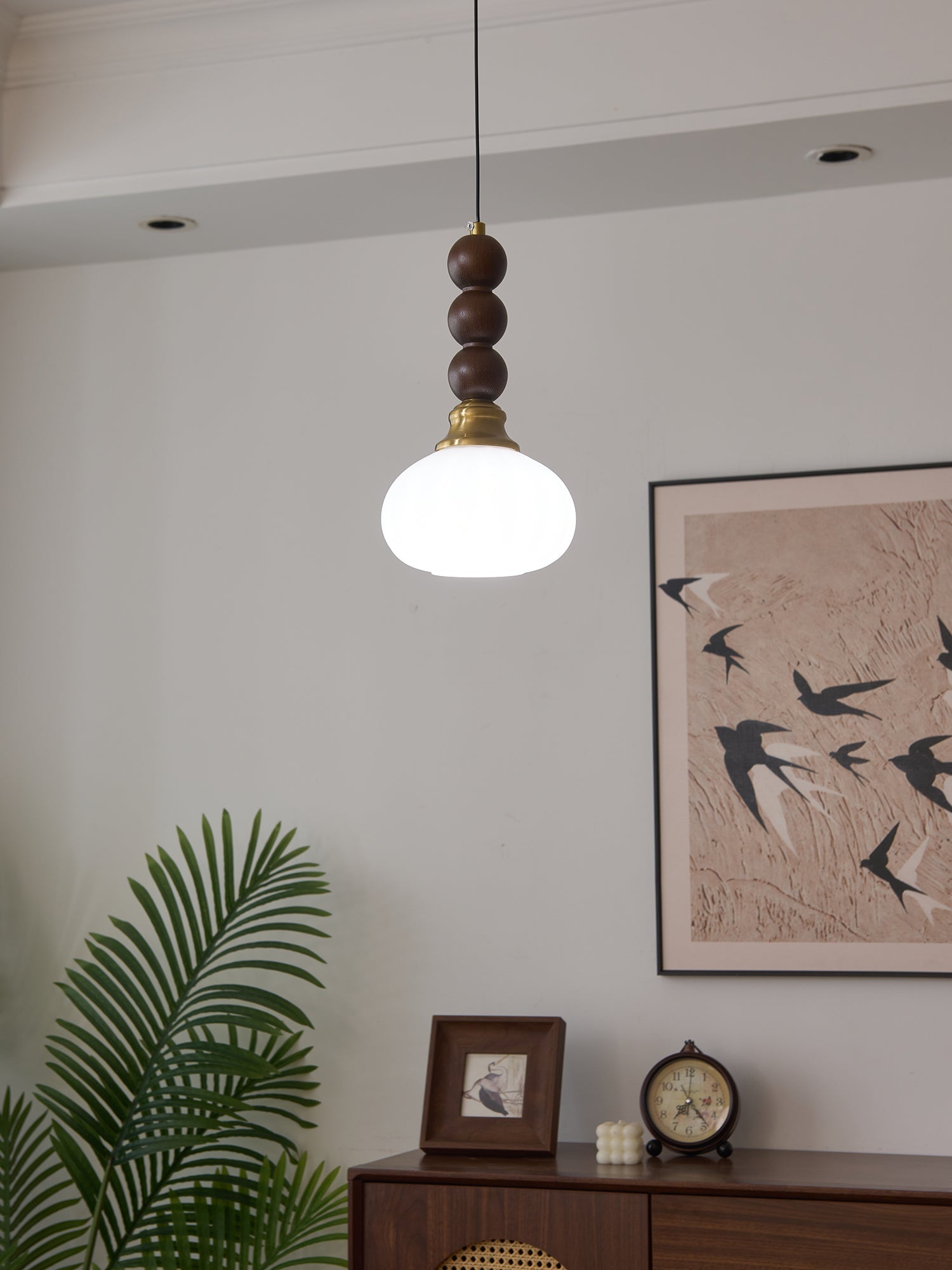 Vothaila Traditional Elegance Vintage Glass Wood Pendant Light