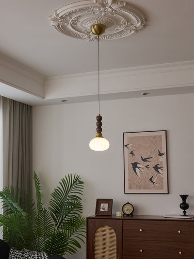 Vothaila Traditional Elegance Vintage Glass Wood Pendant Light