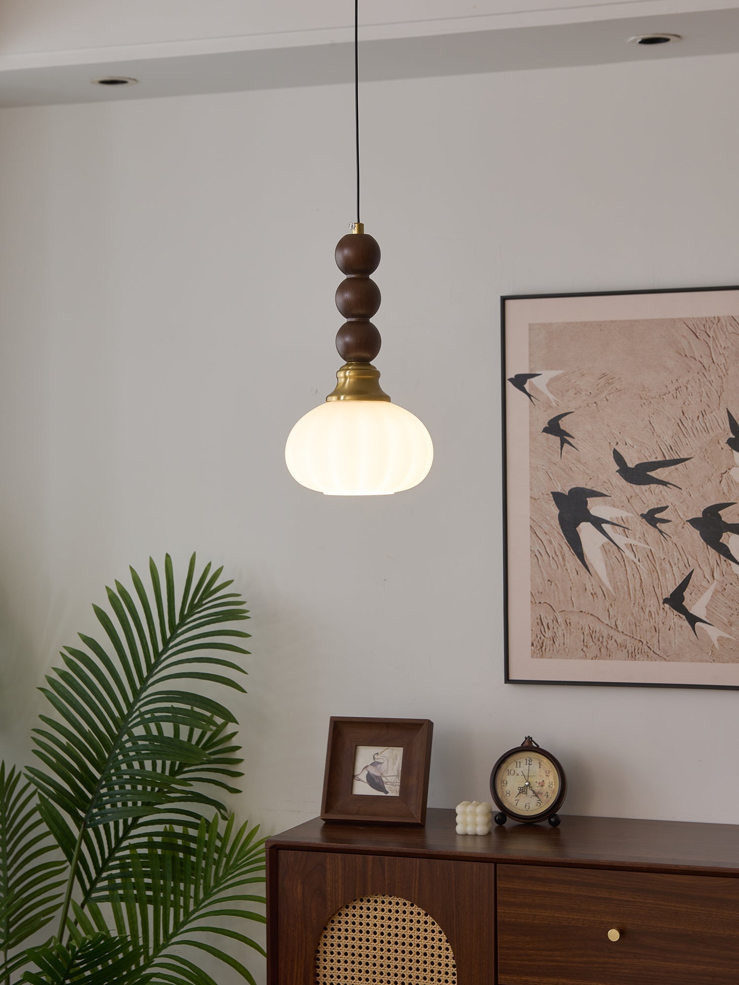 Vothaila Traditional Elegance Vintage Glass Wood Pendant Light