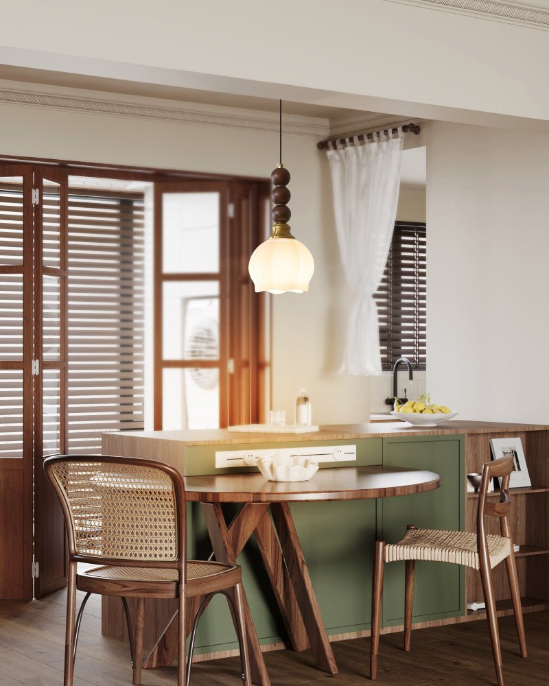 Vothaila Traditional Elegance Vintage Glass Wood Pendant Light
