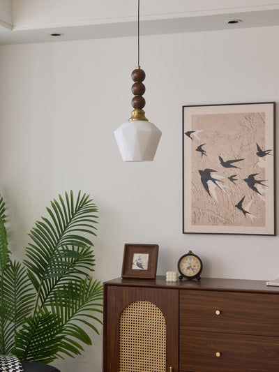 Vothaila Traditional Elegance Vintage Glass Wood Pendant Light