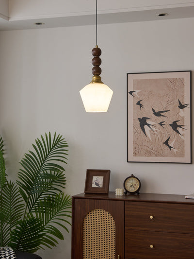 Vothaila Traditional Elegance Vintage Glass Wood Pendant Light