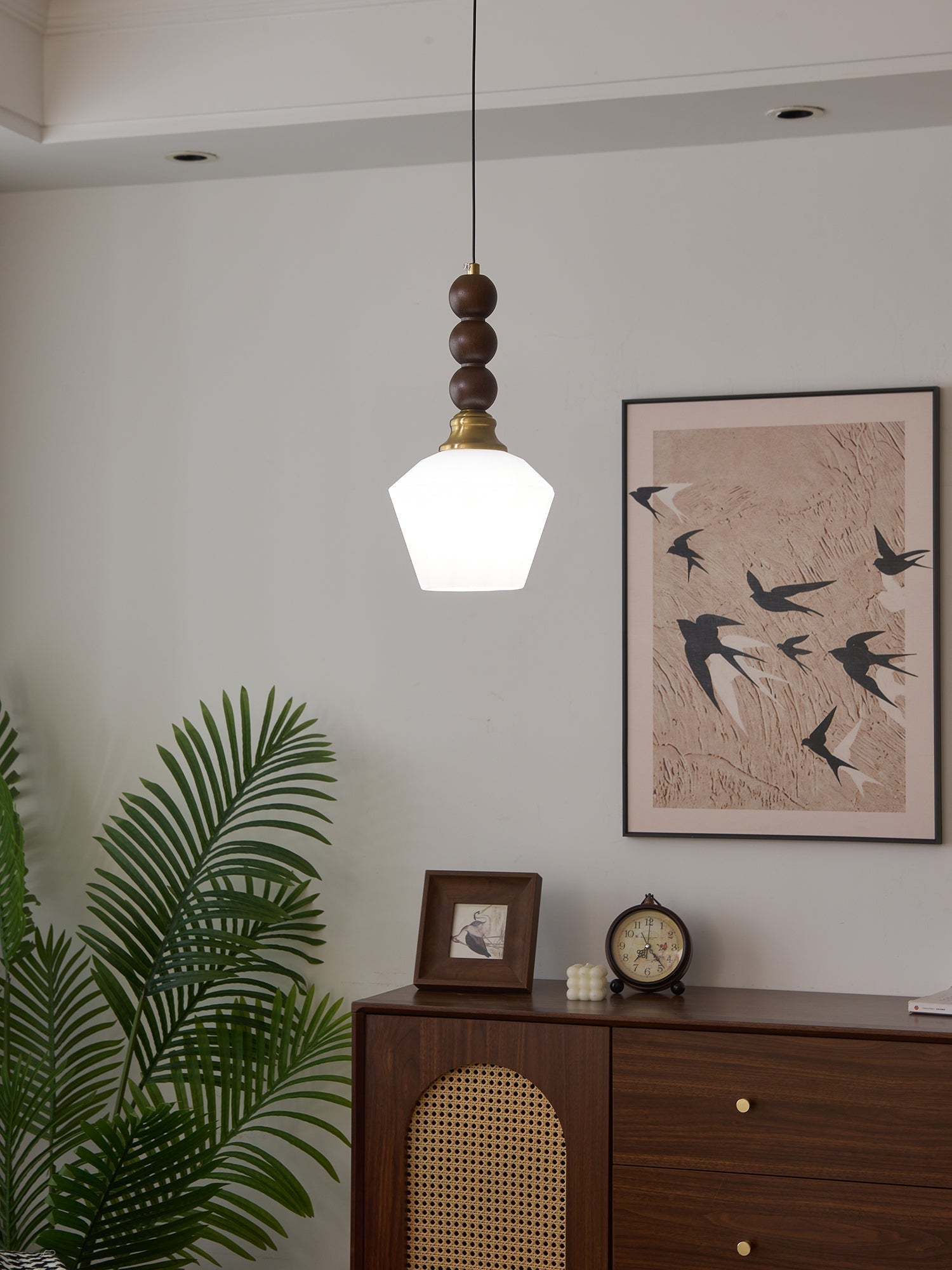 Vothaila Traditional Elegance Vintage Glass Wood Pendant Light
