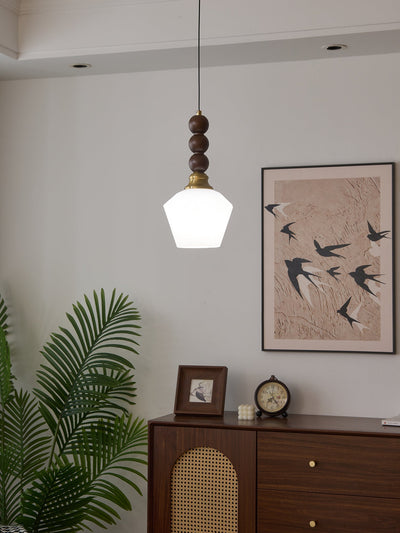 Vothaila Traditional Elegance Vintage Glass Wood Pendant Light