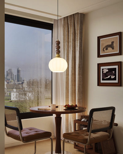 Vothaila Traditional Elegance Vintage Glass Wood Pendant Light