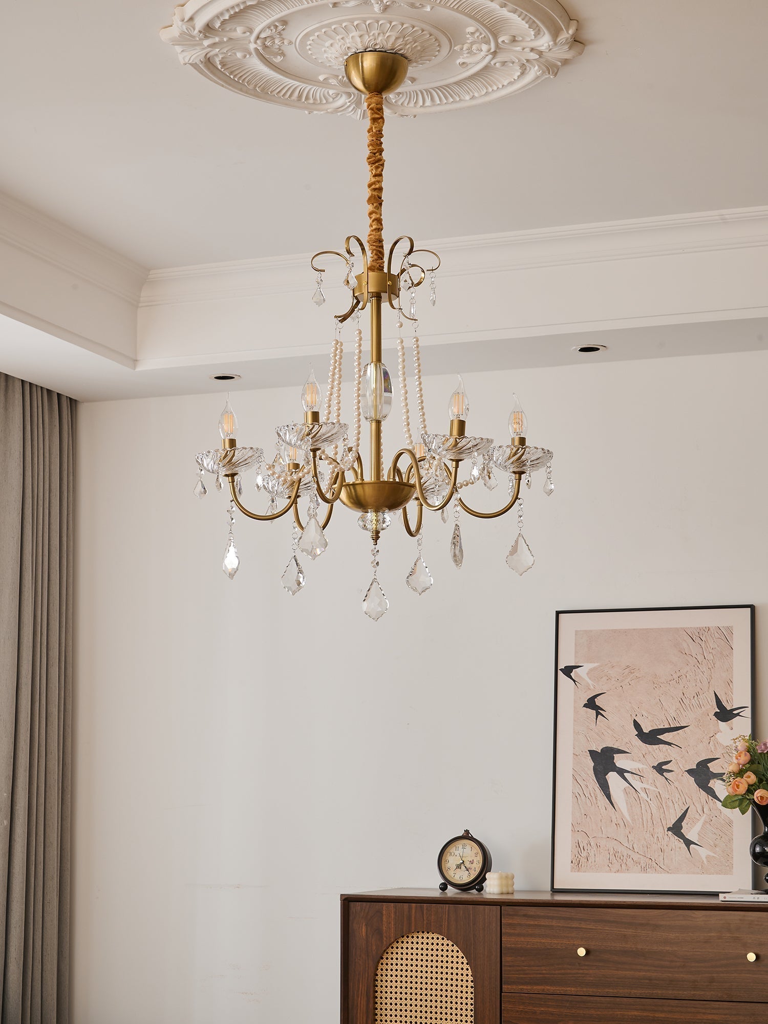 Evaria Traditional Luxury Crystal Pearl Chandelier