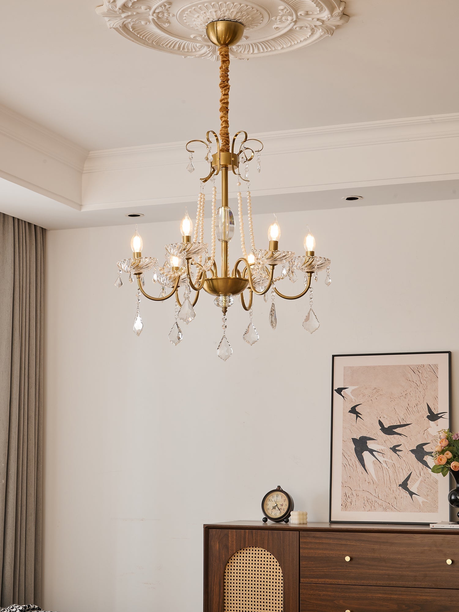 Evaria Traditional Luxury Crystal Pearl Chandelier