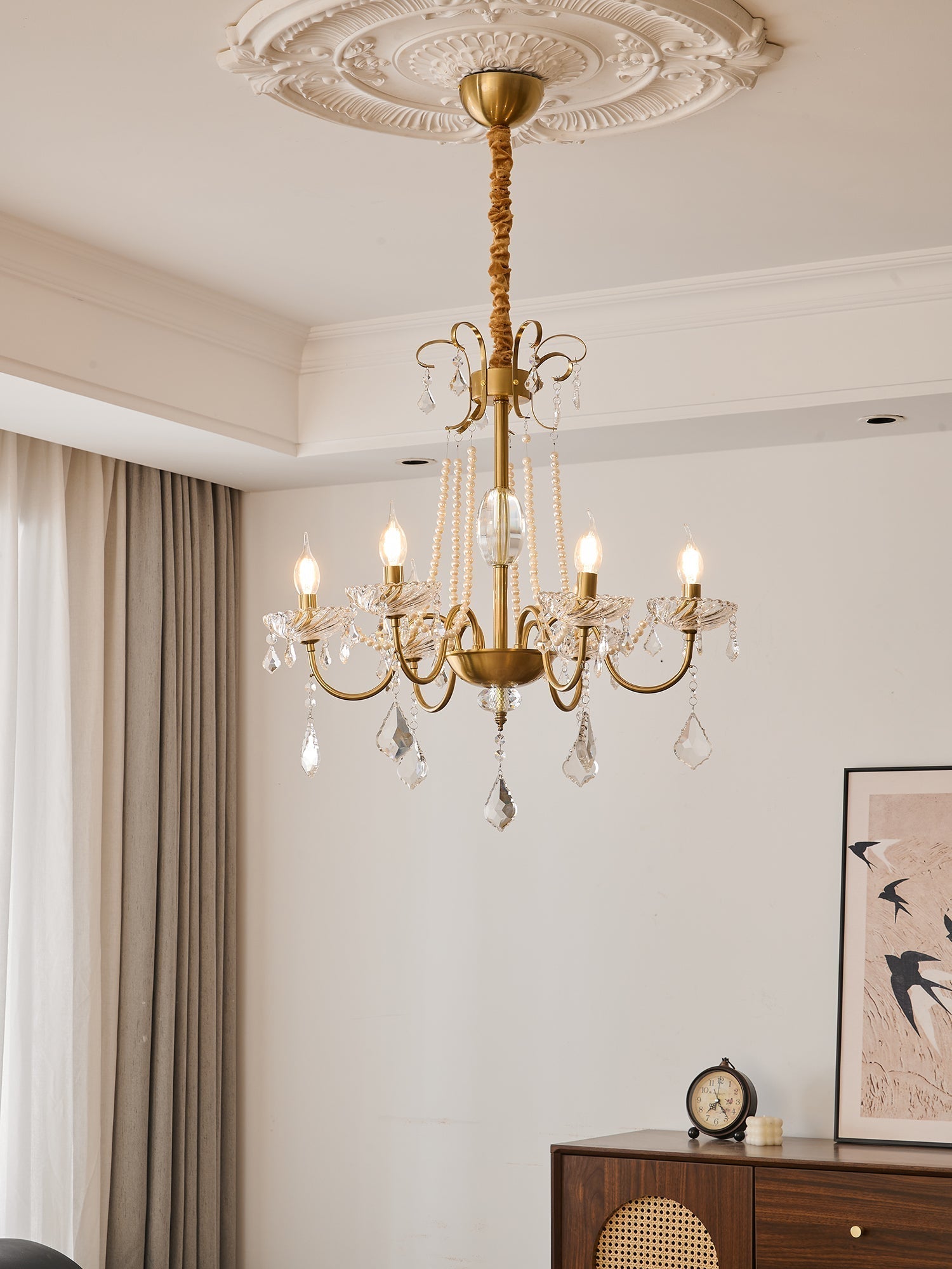 Evaria Traditional Luxury Crystal Pearl Chandelier