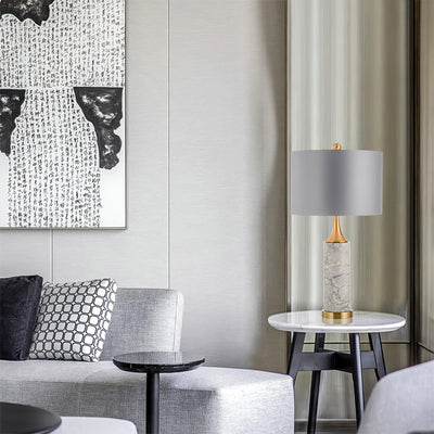 Zinara Marble Fabric Table Lamp - Neutral Decor