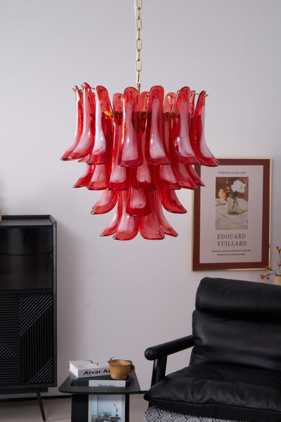 Celarine Chandelier Red Petal Glass Layered Artistic