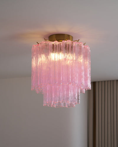 Eiriel Ceiling Lamp Pink Murano Glass Tiered Modern Flush