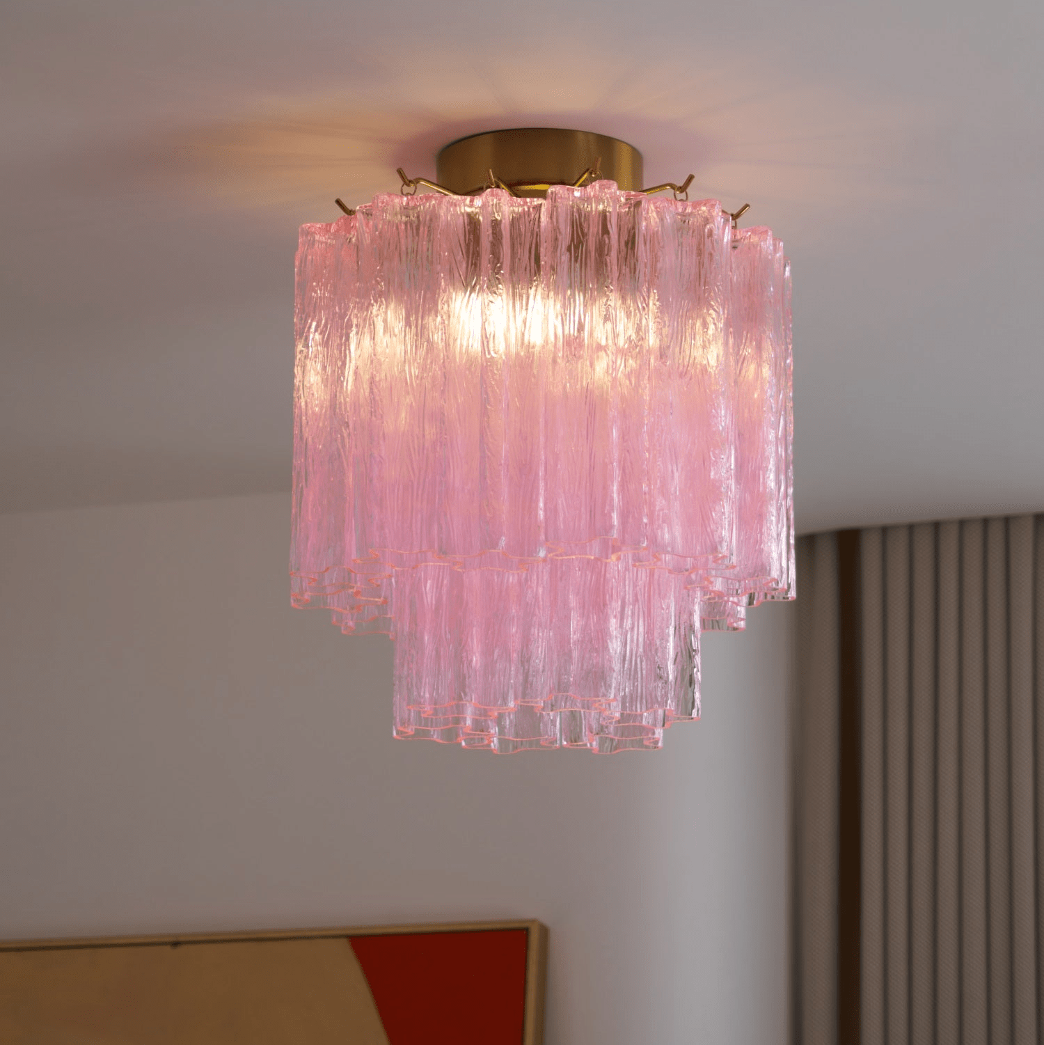 Eiriel Ceiling Lamp Pink Murano Glass Tiered Modern Flush