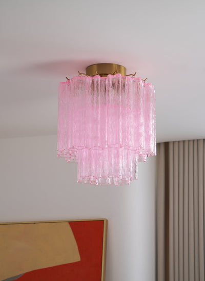 Eiriel Ceiling Lamp Pink Murano Glass Tiered Modern Flush