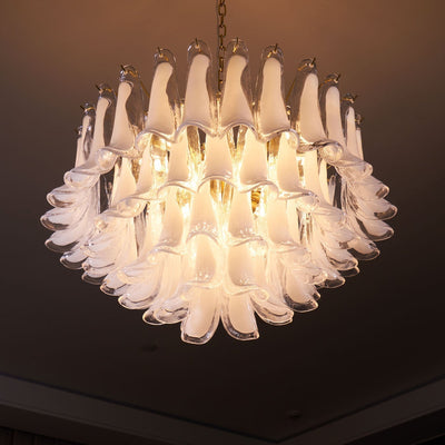 Lioroaria Chandelier Pink Glass Leaf Layered Floral Glamour