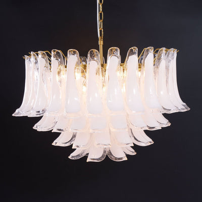 Lioroaria Chandelier Pink Glass Leaf Layered Floral Glamour
