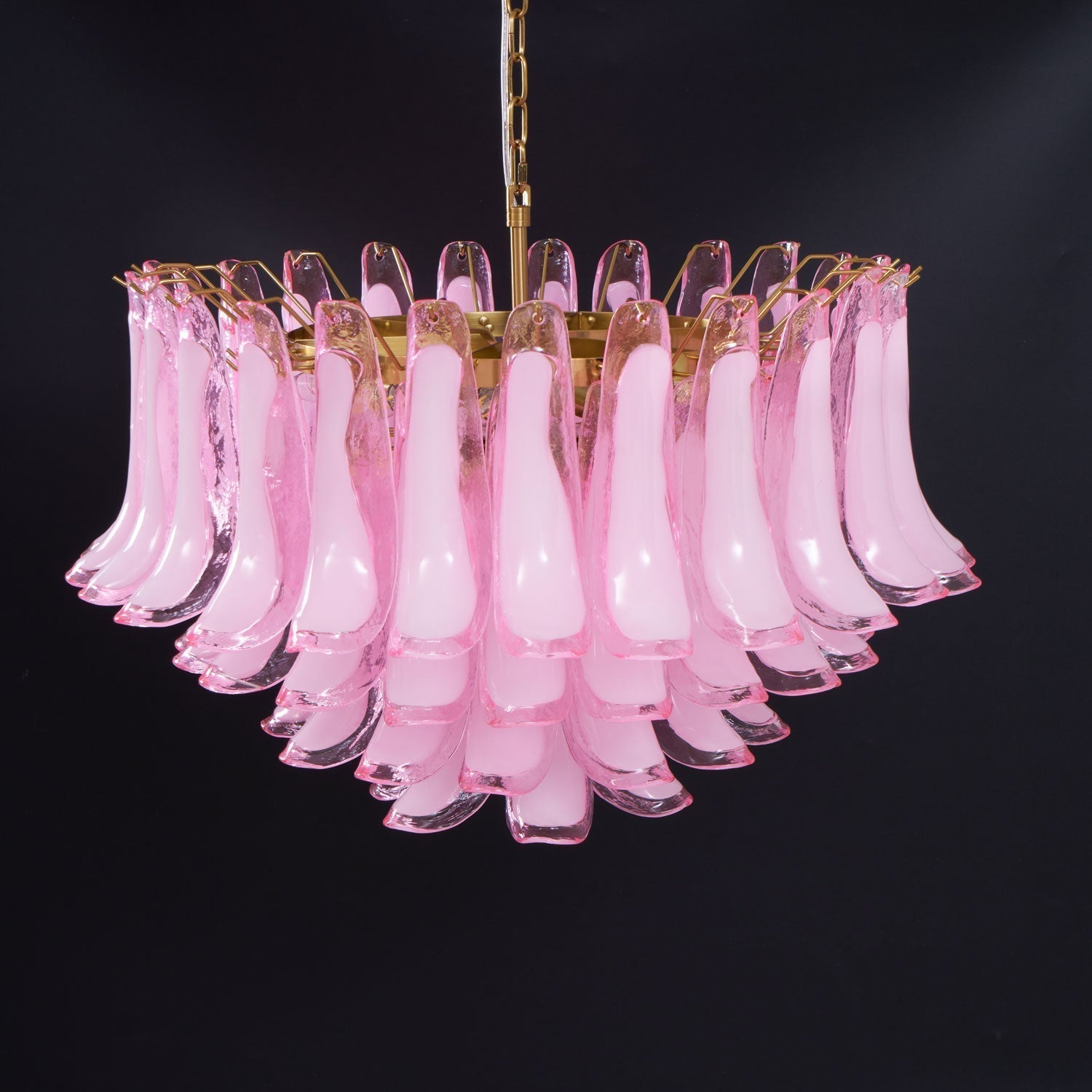 Lioroaria Chandelier Pink Glass Leaf Layered Floral Glamour