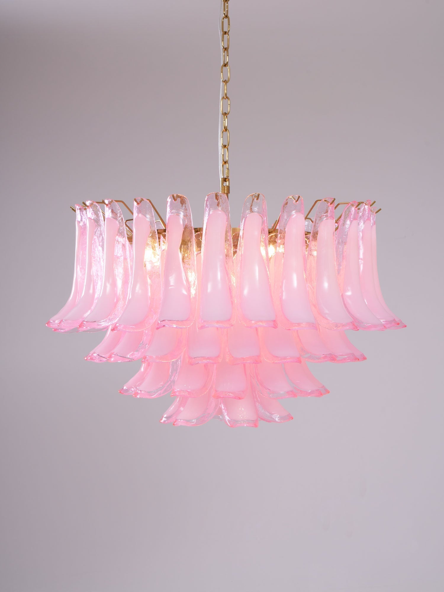 Lioroaria Chandelier Pink Glass Leaf Layered Floral Glamour