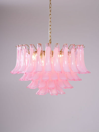 Lioroaria Chandelier Pink Glass Leaf Layered Floral Glamour