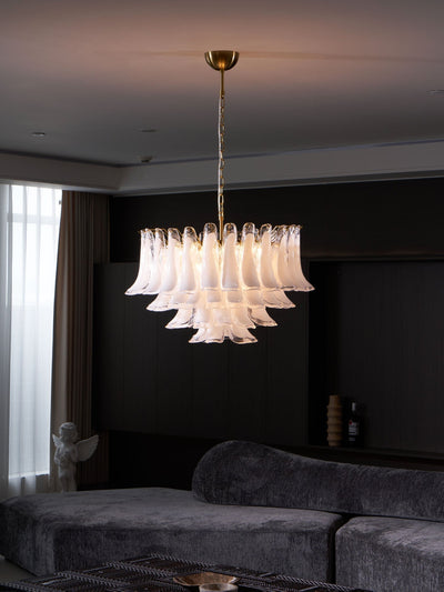 Lioroaria Chandelier Pink Glass Leaf Layered Floral Glamour