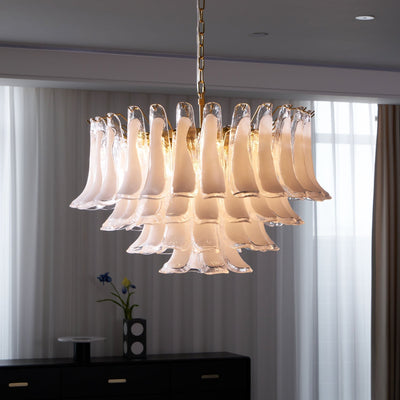 Lioroaria Chandelier Pink Glass Leaf Layered Floral Glamour