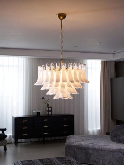 Lioroaria Chandelier Pink Glass Leaf Layered Floral Glamour