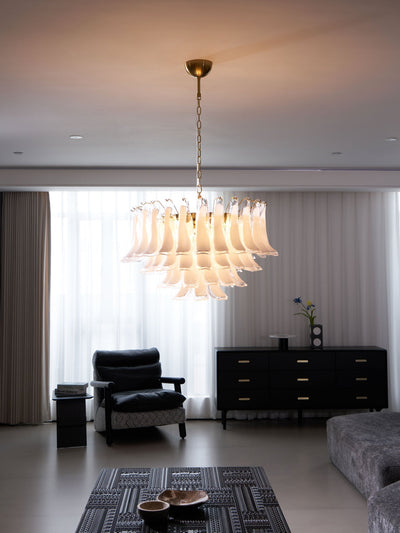 Lioroaria Chandelier Pink Glass Leaf Layered Floral Glamour