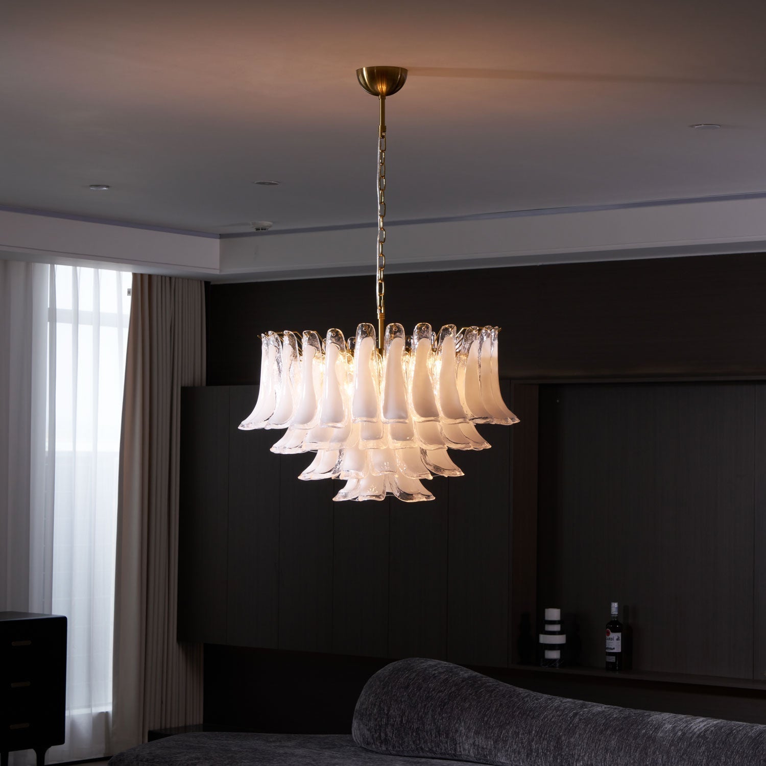Lioroaria Chandelier Pink Glass Leaf Layered Floral Glamour