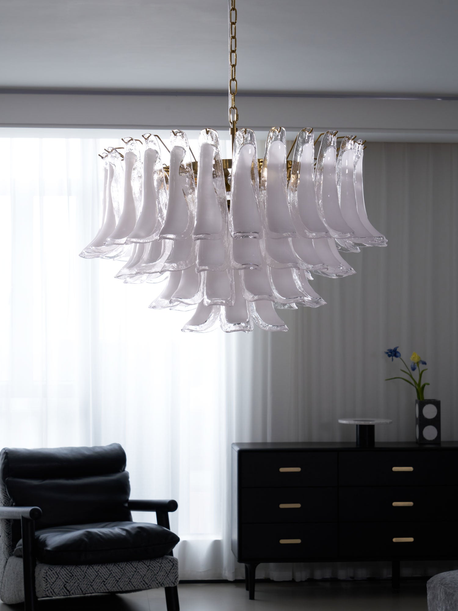 Lioroaria Chandelier Pink Glass Leaf Layered Floral Glamour