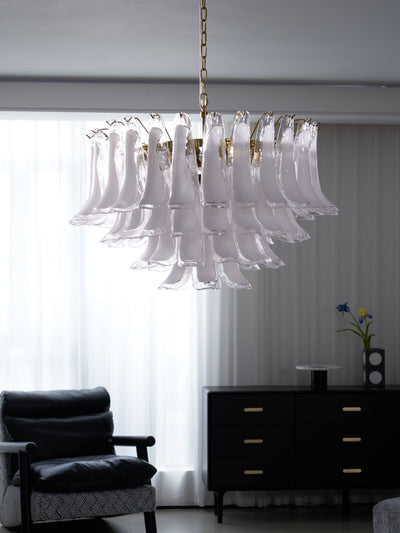 Lioroaria Chandelier Pink Glass Leaf Layered Floral Glamour