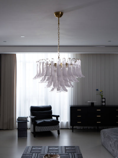Lioroaria Chandelier Pink Glass Leaf Layered Floral Glamour