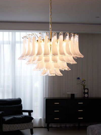 Lioroaria Chandelier Pink Glass Leaf Layered Floral Glamour