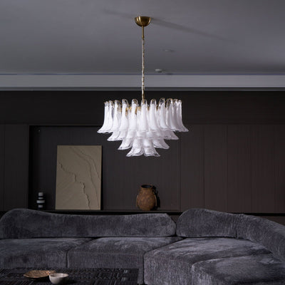 Lioroaria Chandelier Pink Glass Leaf Layered Floral Glamour