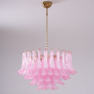 Lioroaria Chandelier Pink Glass Leaf Layered Floral Glamour