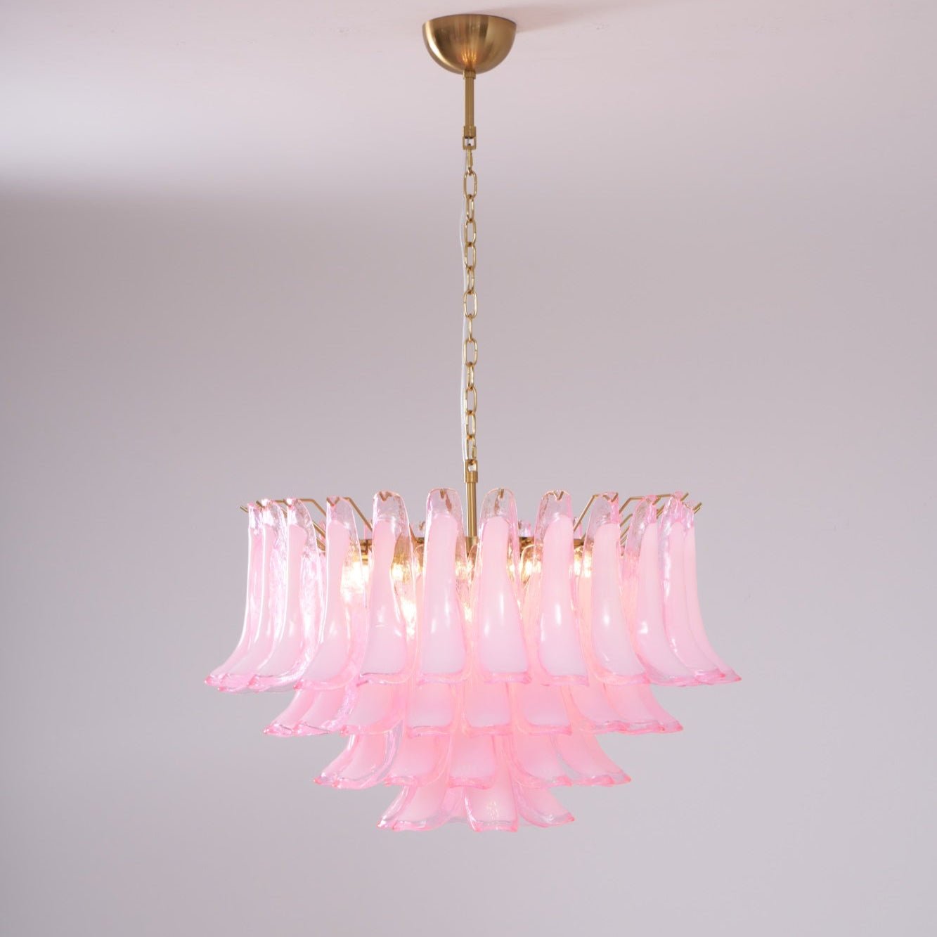 Lioroaria Chandelier Pink Glass Leaf Layered Floral Glamour