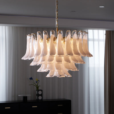 Lioroaria Chandelier Pink Glass Leaf Layered Floral Glamour
