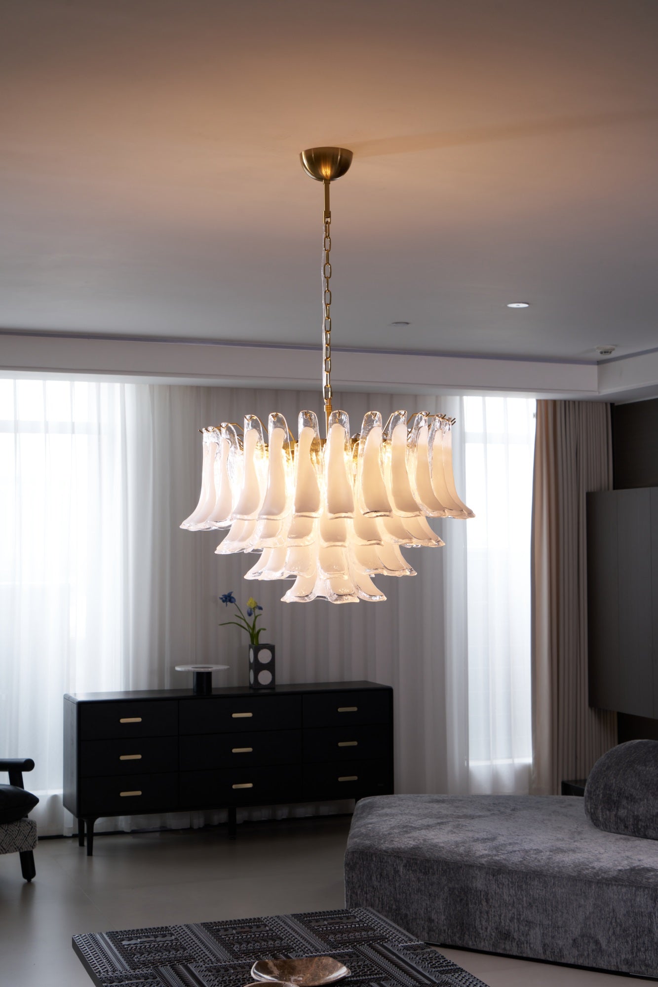 Lioroaria Chandelier Pink Glass Leaf Layered Floral Glamour