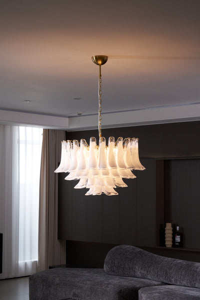 Lioroaria Chandelier Pink Glass Leaf Layered Floral Glamour