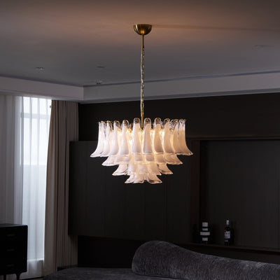 Lioroaria Chandelier Pink Glass Leaf Layered Floral Glamour