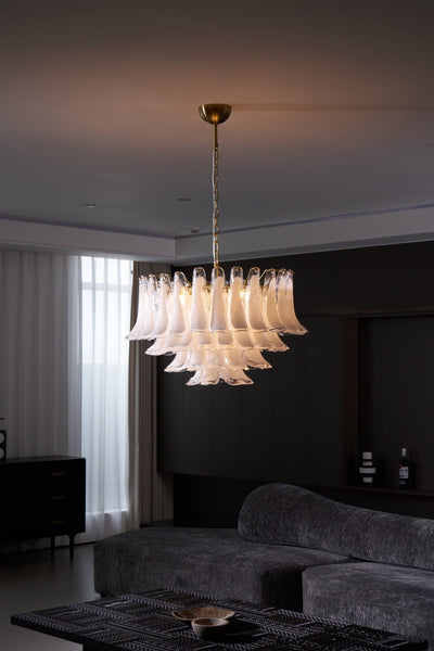 Lioroaria Chandelier Pink Glass Leaf Layered Floral Glamour