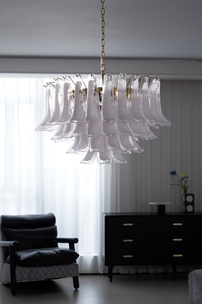 Lioroaria Chandelier Pink Glass Leaf Layered Floral Glamour